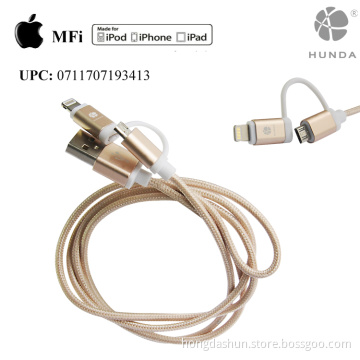 mobile phone accessories 3.3ft MFI 2 in 1 double side nylon braided micro USB cable